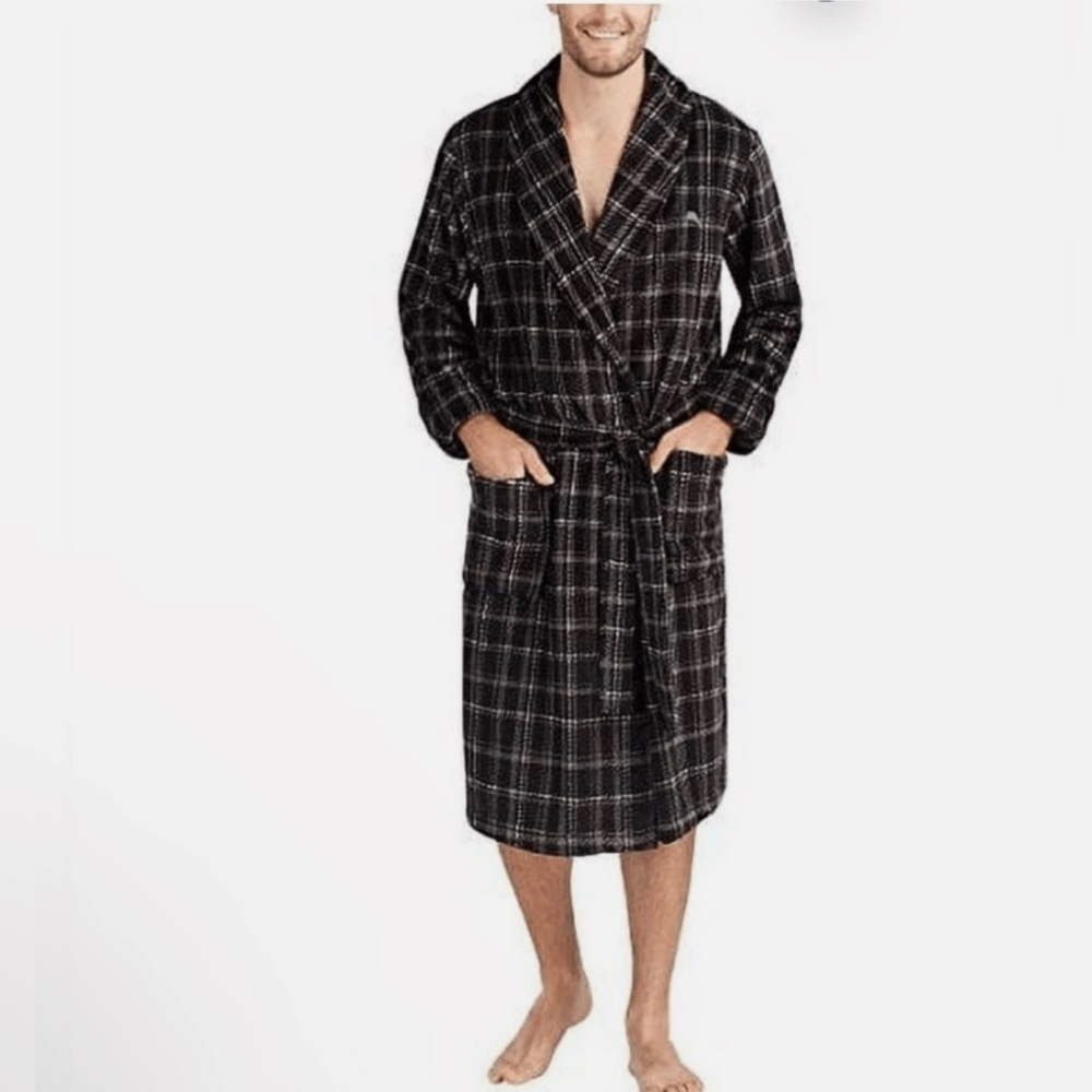 Tommy Bahama Black and White Plaid Men's Robe